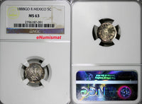 Mexico Silver 1888  Go R  5 Centavos  BU NGC MS63 Mintage-320,000 KM# 398.5