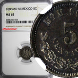 Mexico SECOND REPUB.Silver 1888 Mo M 5 Centavos NGC MS63 Mexico city KM# 398.7