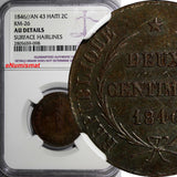 Haiti Copper 1846 // AN 43 2 Centimes NGC AU DETAILS French Strike.KM# 26