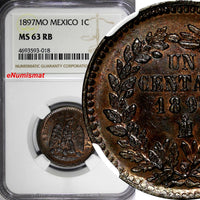 MEXICO SECOND REPUBLIC Copper 1897 Mo 1 Centavo NGC MS63 RB Last Date KM# 391.6