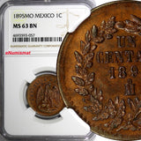 Mexico SECOND REPUBLIC Copper 1895 Mo 1 Centavo NGC MS63 BN  KM# 391.6