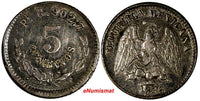 Mexico SECOND REPUBLIC 1886 PI R 5 Centavos Mint-33,000 BETTER DATE RARE KM398.9