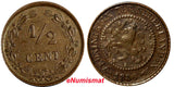 Netherlands Wilhelmina I Bronze 1886 1/2 Cent Key Date KM# 109