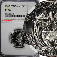 Panama Copper-Nickel Clad PROOF 1967 1/4 Balboa NGC PF66 Mint-20,000 KM# 11.2a
