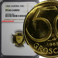 Austria Aluminum-Bronze PROOF 1965 50 Groschen NGC PF66 CAMEO KM# 2885