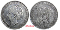 Netherlands Wilhelmina I Silver 1929  2-1/2 Gulden First Date for Type VF KM#165