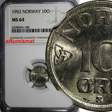Norway Haakon VII Copper-Nickel 1952 10 Ore NGC MS64 KM# 396