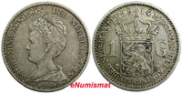 Netherlands Wilhelmina I Silver 1914 1 Gulden 28mm KM# 148