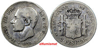 Spain Alfonso XII Silver 1879 (79) EM-M   2 Pesetas SCARCE 1 YEAR TYPE KM# 678.1