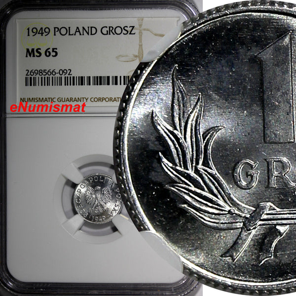 Poland Aluminum 1949 1 Grosz NGC MS65 1 YEAR TYPE Y# 39