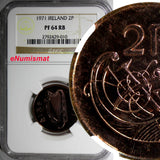 Ireland Republic Bronze PROOF 1971 2 Pence NGC PF64 RB 25.9mm   KM# 21