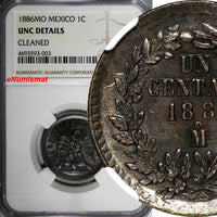 Mexico SECOND REPUBLIC Copper 1886 Mo 1 Centavo NGC UNC DETAILS KM# 391.6