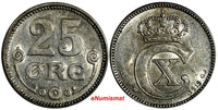 Denmark Christian X Silver 1915 VBP; GJ  25 Øre UNC KM# 815.1
