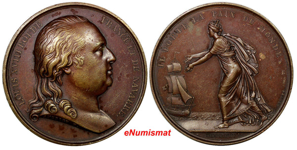 FRANCE BRONZE 1814 MEDAL 1814 Louis XVIII Peace of the World  40mm 36,35 g.