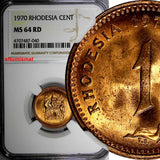 Rhodesia Bronze 1970 1 Cent NGC MS64 RD FULL RED KM# 10