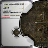 Peru Silver 1856/36 1/4 Real Lima Mint OVERDATE NGC AU58  KM#143.1 (090)