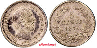 Netherlands William III Silver 1879  Broadaxe 5 Cents  Toned High Grade  KM# 91