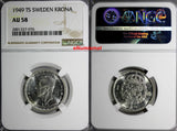 SWEDEN Gustaf V Silver 1949 TS 1 Krona NGC AU58  KM# 814