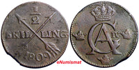 SWEDEN COPPER Gustaf IV Adolf  1809 1/2 SKILLING    KM#565