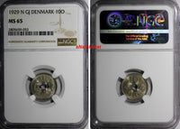 Denmark Christian X 1929 N GJ 10 Ore NGC MS65 TOP GRADED BY NGC KM# 822.2