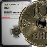 Norway Haakon VII Copper-Nickel 1926 10 Ore NGC MS65 TOP GRADED BY NGC  KM# 383