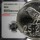Norway Olav V 1970 25 Ore NGC MS64 PROOF LIKE TOP GRADED COIN BY NGC KM# 407