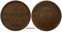 Denmark Frederik VI Copper 1818 1 Skilling Rigsmont Diameter 23 mm KM# 688