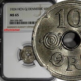 DENMARK Christian X Copper-Nickel 1924 HCN GJ 10 Ore NGC MS65 KM# 822.1