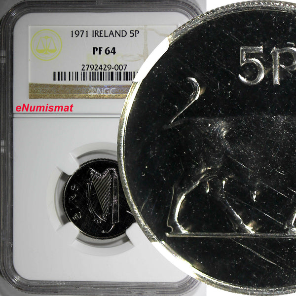 Ireland Republic Copper-Nickel PROOF 1971 5 Pence NGC PF 64 23.6mm Bull  KM# 22