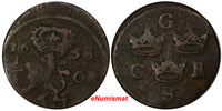 Sweden Charles X Gustav Copper 1658 1/4 Ore 28.5 mm KM# 211 (10 244)