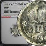 Denmark Silver 1919 HCN GJ 10 Ore NGC MS64 GEM BU 1 YEAR TYPE KM# 818.2