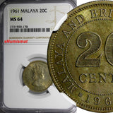 Malaya & British Borneo  Elizabeth II 1961 20 Cents NGC MS64  Light Toning KM# 3