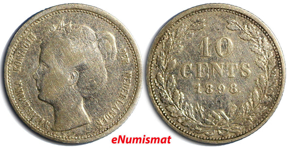 Netherlands Wilhelmina I Silver 1898 10 Cents 15mm KM# 119