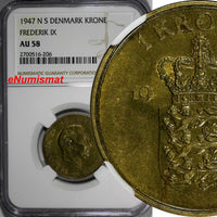 Denmark Aluminum-Bronze Frederik IX 1947 N S Krone NGC AU58 KM# 837.1