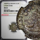 Bolivia Silver 1830 PTS JL 1/2 Sol NGC MS63 6 Point Stars 1 YEAR TYPE KM# 93.2a