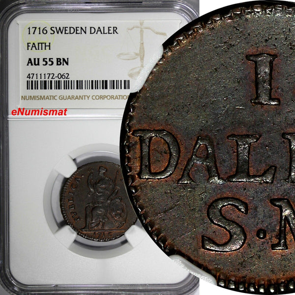 SWEDEN Carl XII 1716 1 Daler NGC AU55 BN Faith of the People SCARCE KM# 354