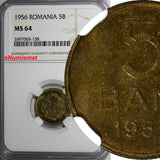 Romania Copper-Nickel-Zinc 1956 5 Bani NGC MS64  KM# 83.2