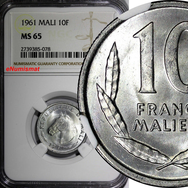 MALI Aluminium 1961 10 Francs Maliens NGC MS65 Horse Head KM# 3