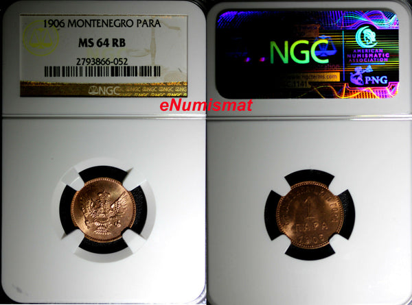 Montenegro Nicholas I Bronze 1906 1 Para NGC MS64 RB RED-BROWN KM# 1