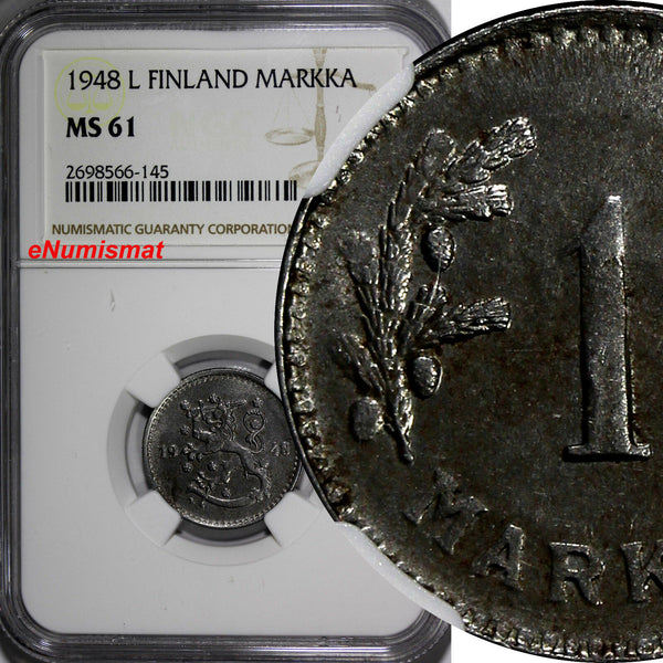 Finland Iron 1948-L  1 Markka NGC MS61 KM# 30b