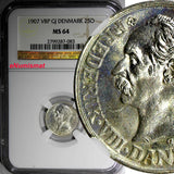 Denmark Frederik VIII (1906-1912) Silver 1907 VBP GJ  25 Ore NGC MS64 KM# 808