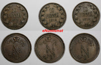 Finland under Russia Nicholas II Copper LOT OF 3 COINS 1910 10 Pennia KM# 14