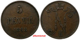 Finland Russian Nicholas II Copper 1898 5 Pennia  KM# 15