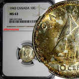 CANADA George VI Silver 1943 10 Cents NGC MS63 Lightly Toned KM# 34