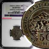 East Africa British Colony George VI Silver1942 H 50 Cents NGC AU DETAILS KM# 27