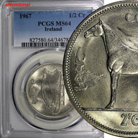 Ireland Republic Copper-Nickel 1967 1/2 CROWN PCGS MS64 HORSE KM# 16a