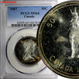 Canada Elizabeth II Silver 1967 50 Cents PCGS MS64 NICE TONING PROOF LIKE KM# 69