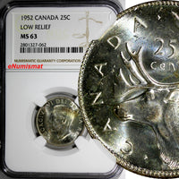 CANADA George VI Silver 1952 25 Cents NGC MS63 Low Relief Variety Toning KM# 44