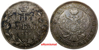 Russia Nicholas I Silver 1844 MW Rouble XF Condition Toned Warsaw Mint C# 168.2