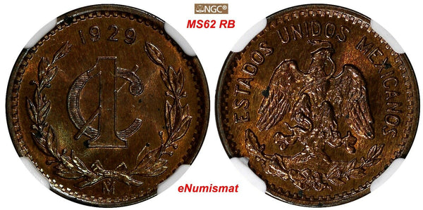 Mexico ESTADOS UNIDOS MEXICANOS Bronze 1929 Mo 1 Centavo NGC MS62 RB KM# 415